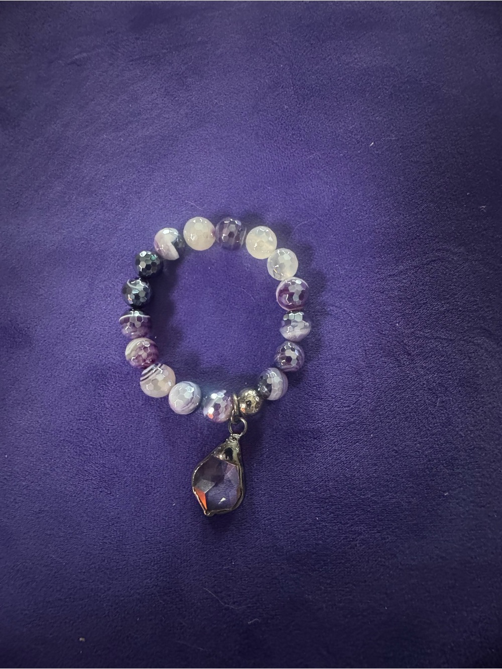Amethyst Beaded Charm Bracelet - Unbranded